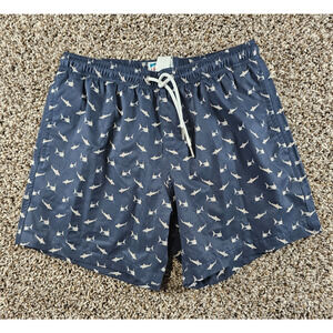 Bermies Mens Sz S Swim Trunks Swimsuit Navy Blue Shark Print